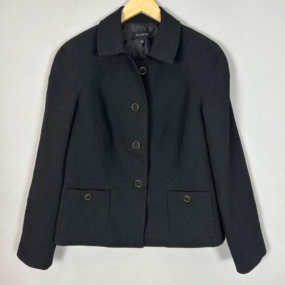 Talbots Black Classic Button Front Blazer Wool Blend Size 12 Women's - Picture 1 of 4
